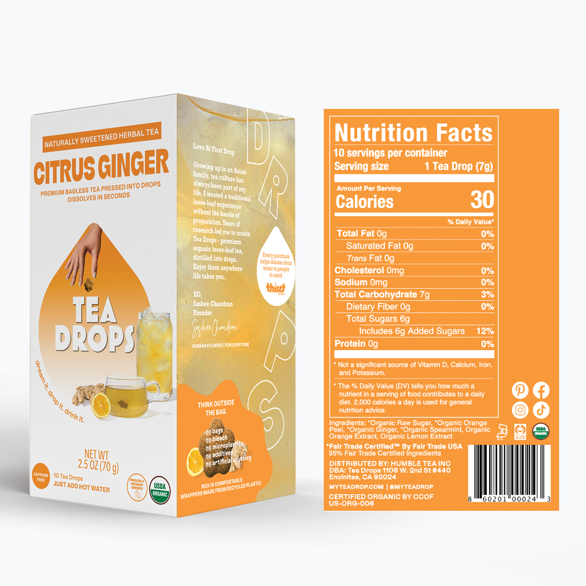 Citrus Ginger Tea Box- 10 Organic Tea Drops