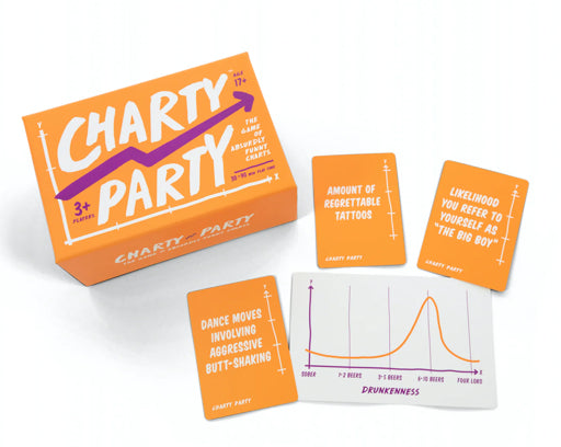Charty Party orange-box game with sample cards