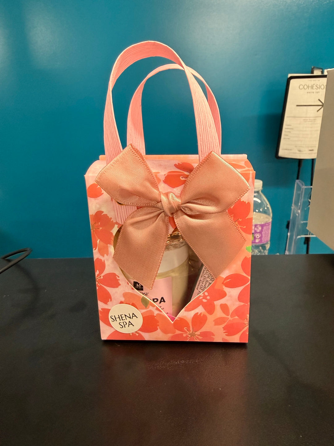 Mae'Rose Shena's Spa gift set in a floral gift bag with satin bow