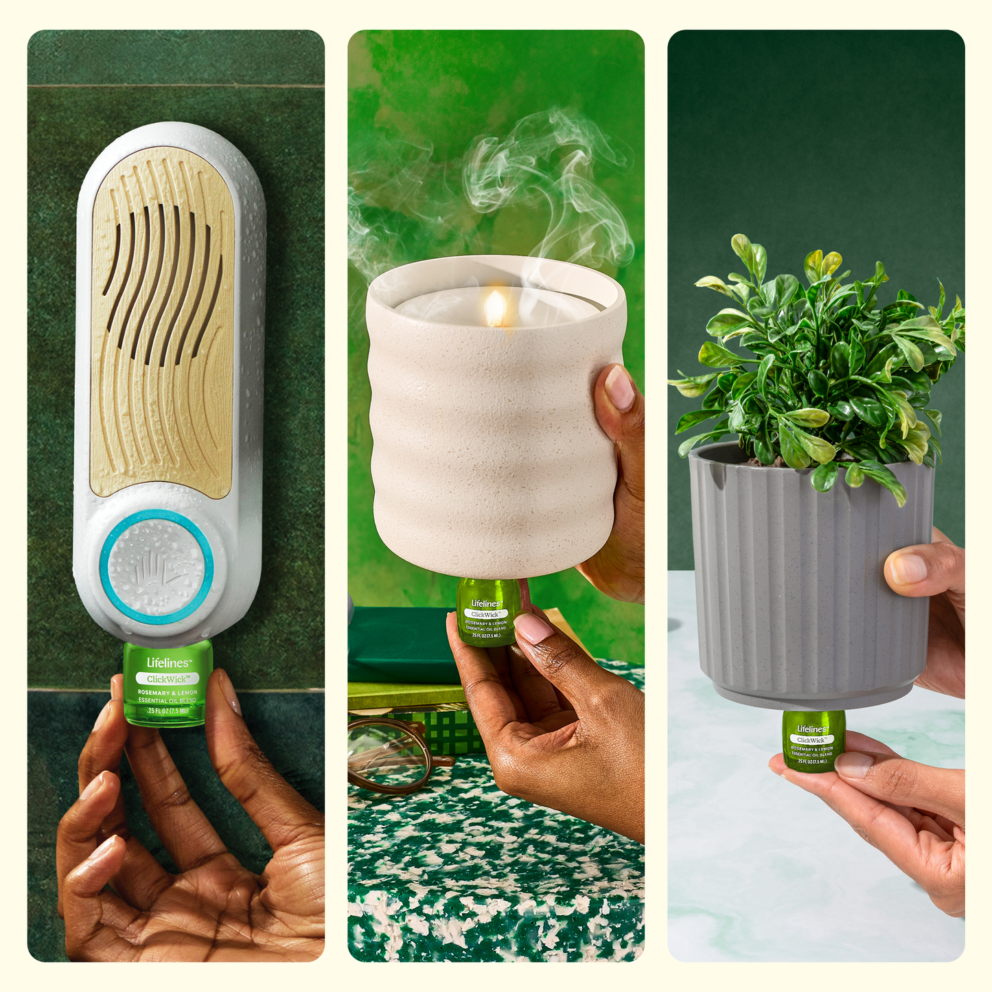 ClickWick Herbal Refill- For Candle/ Plant/Shower Diffusers-Lemon & Rosemary