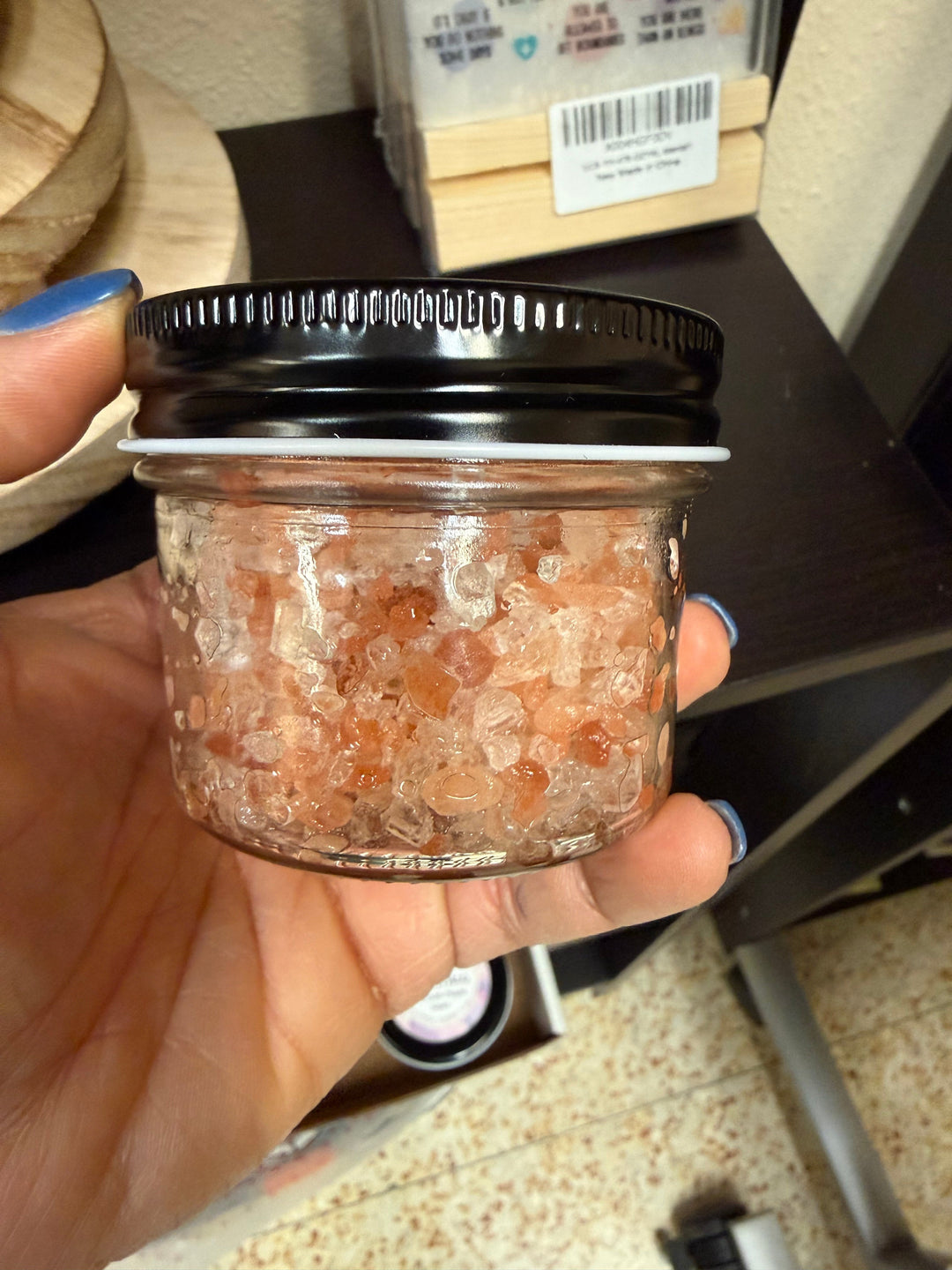 Jar of Crystal Scents showing the pink and clear scented crystals inside