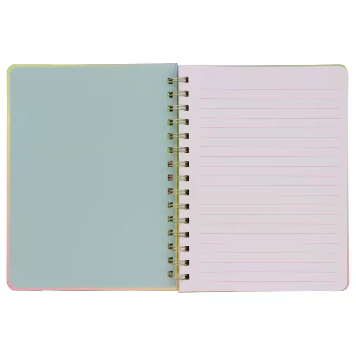 Keep Dreaming Big spiral notebook with an iridescent holographic cover covered in glitter stars