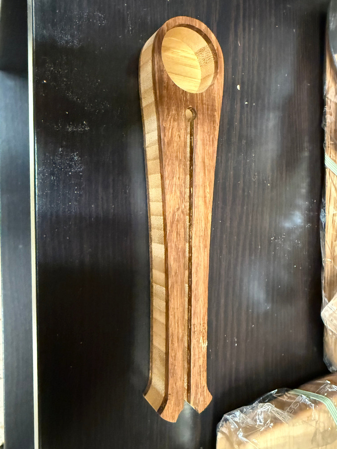 Handmade wooden coffee scoop with a built in bag clip
